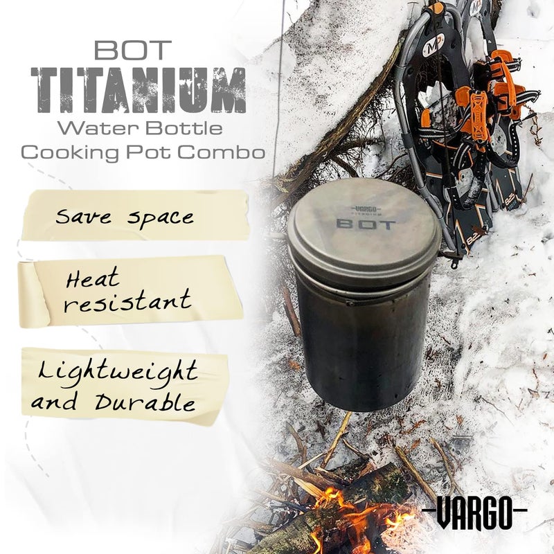 Vargo Titanium BOT Series | 1 Liter (34 oz.) Ultralight Water Bottle Cooking Pot Weighs 147 grams (5.2 oz.) | Backpacking Camping Multipurpose - Image 3
